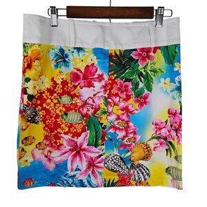 Escada Pacific Paradise Floral & Shell Skirt  Small 36 Germany Colorful Vintage